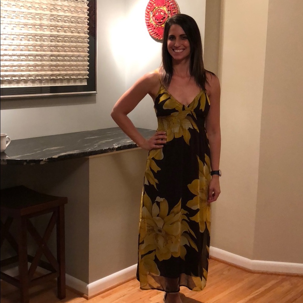 Size small yellow and brown floral maxi dress